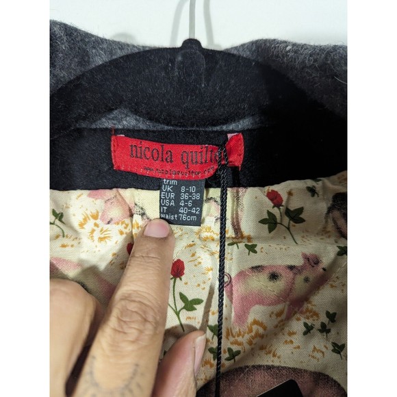 Nicola Quilter Eyespy Colors Black Wool Blend Coat Women Size 4-6 Wearable Art - Picture 5 of 9
